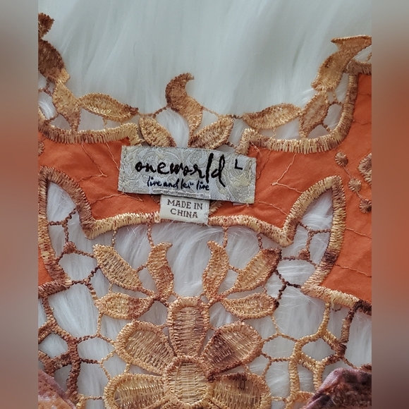 One World Embroydered Graphic Halter Tank Top Orange And Brown Print Size L - Picture 7 of 8